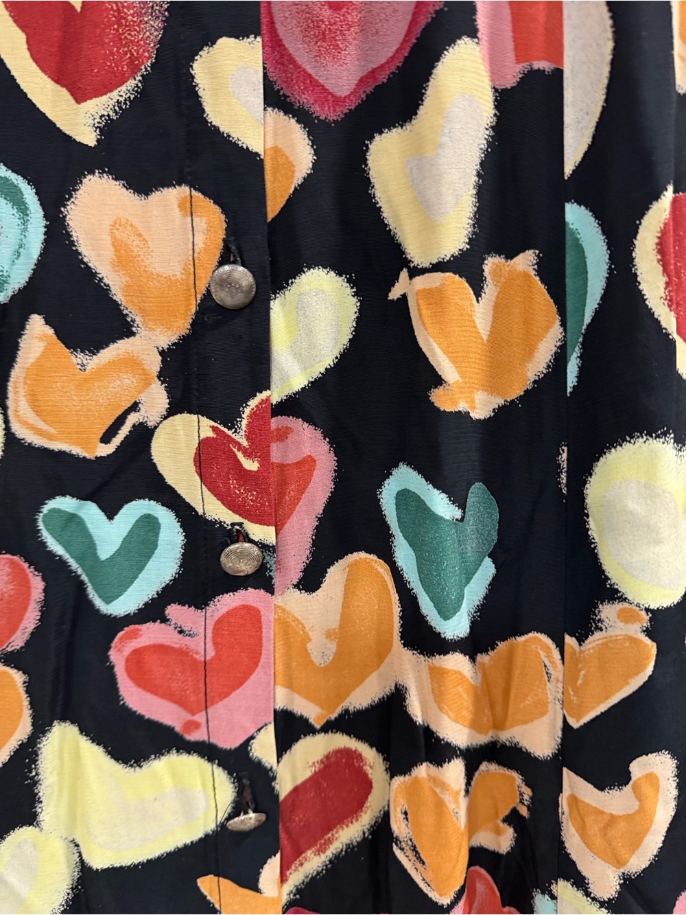 Vintage Terry Ward Black Multicolor Gored Button Front Midi Skirt Size L Retro - Picture 7 of 11